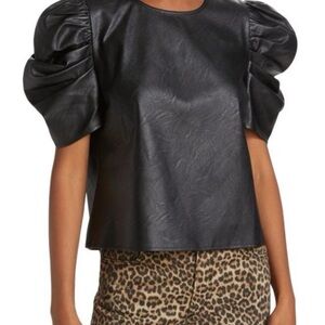 JOE'S JEANS KIRA VEGAN LEATHER PUFF SLEEVE TOP